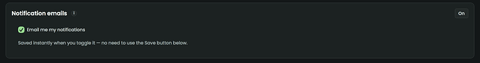 Notification emails toggle on the Manage page